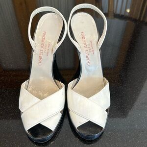 Vintage Charles Jourdan Slingback Heels White Black Leather France Size 10